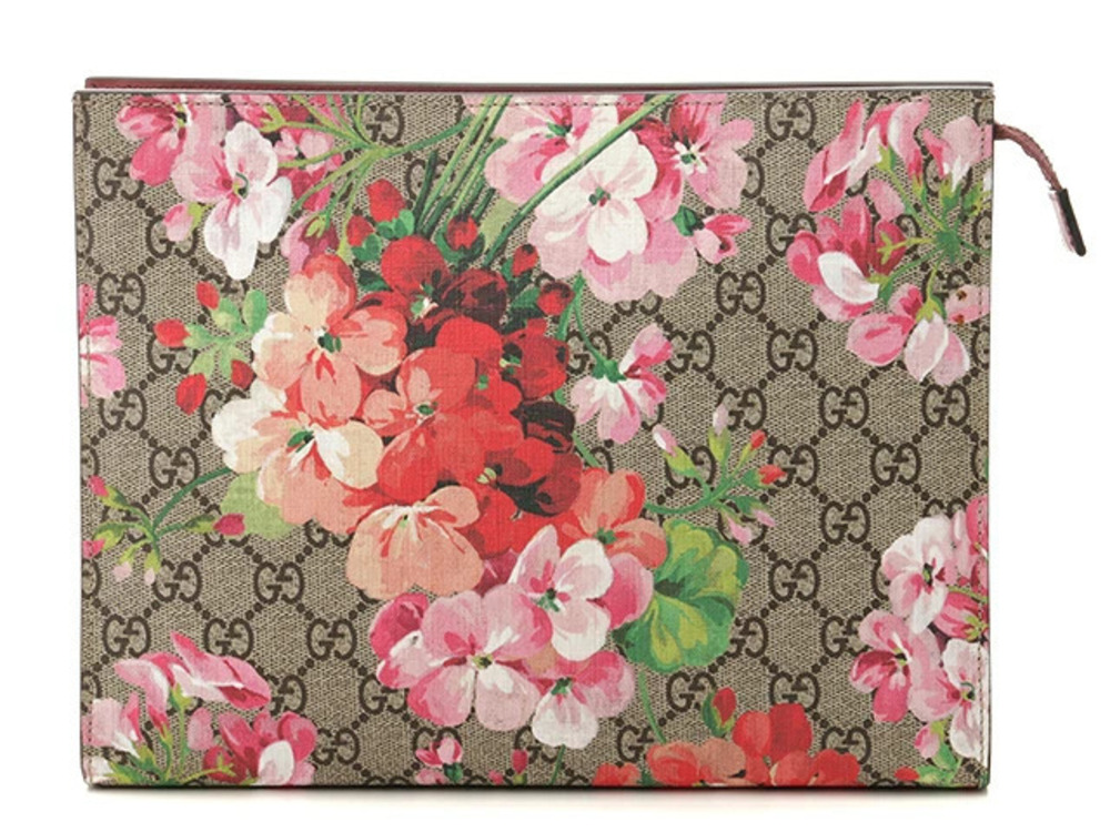 Gucci GG Blooms Cosmetic Pouch Clutch Bag Calfskin